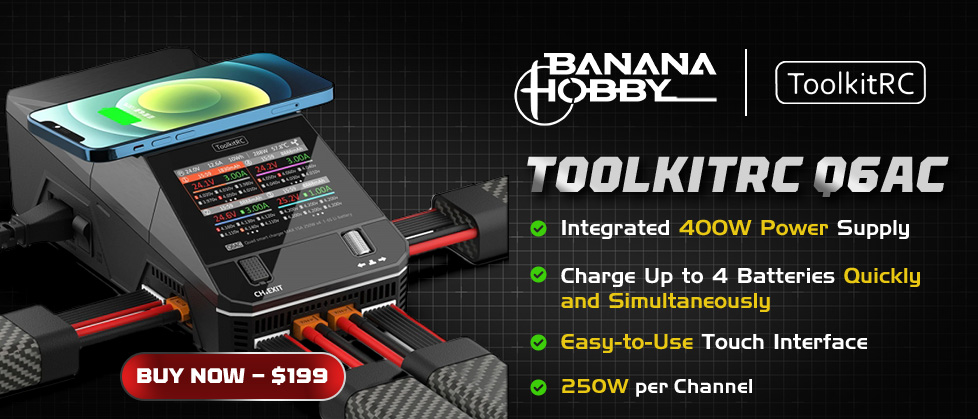 ToolkitRC Q6AC 4-Channel 400W AC / 1000W DC Smart Wireless Quick Quad Charger/Discharger